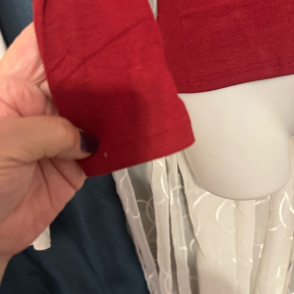 Red Polyester Spandex mock turtleneck top - Picture 2 of 4